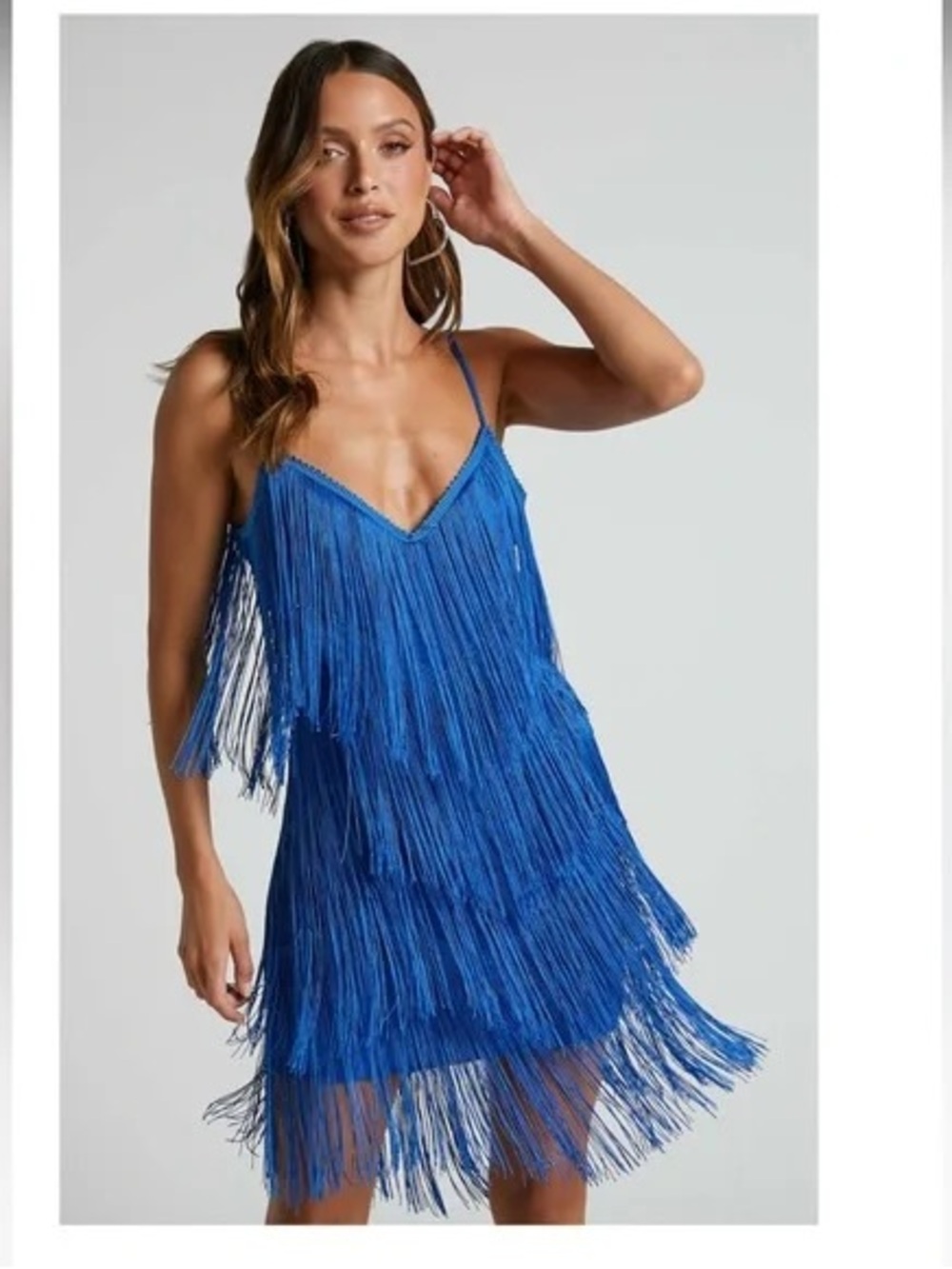 Zara Electric Blue Fringe Mini Dress z